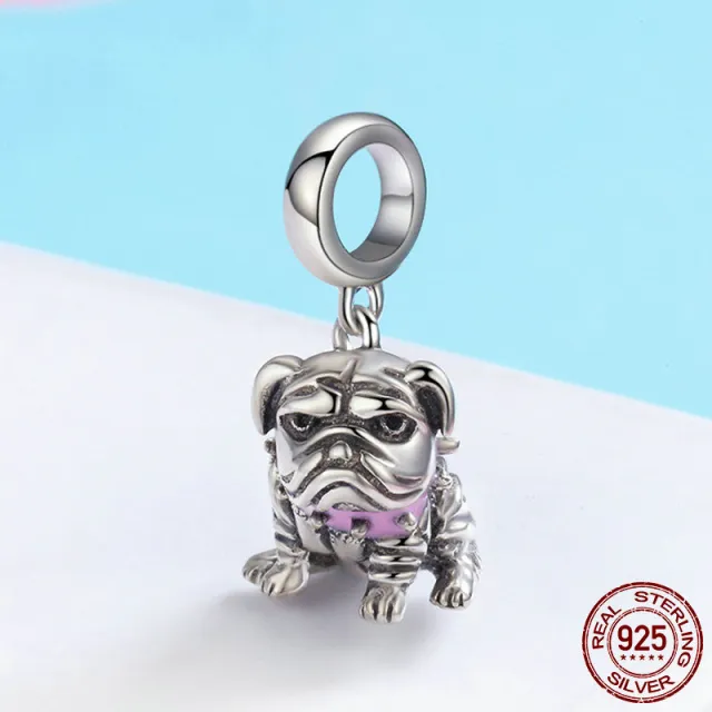 925 Sterling Silver Bracelet DIY Cute English Bulldog Dog Silver - Shop at LoveMi