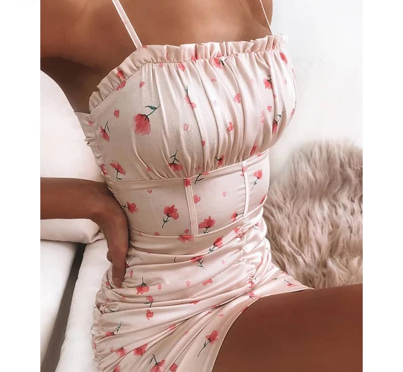 Slim sexy dress with printed suspenders