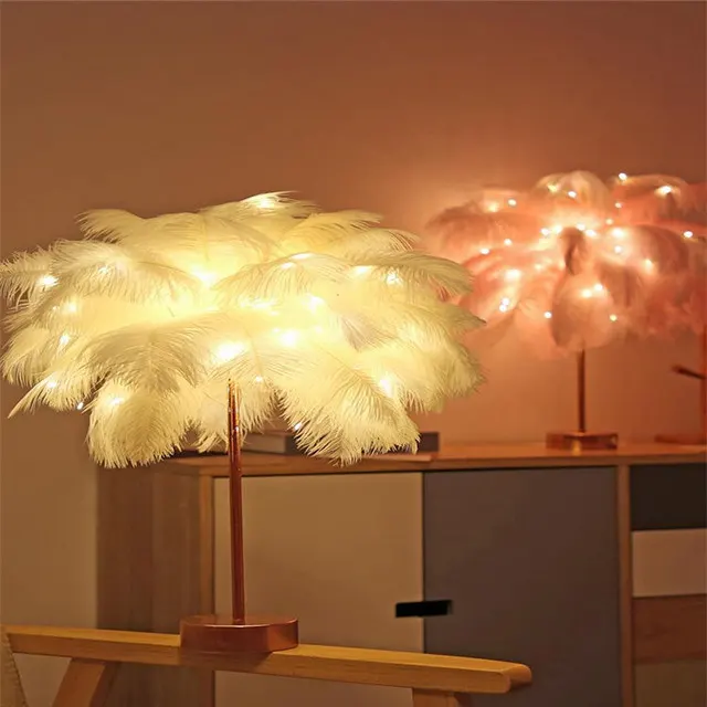 Feather Lamp Nordic Desk European-Style Bedroom Bedside Table Night