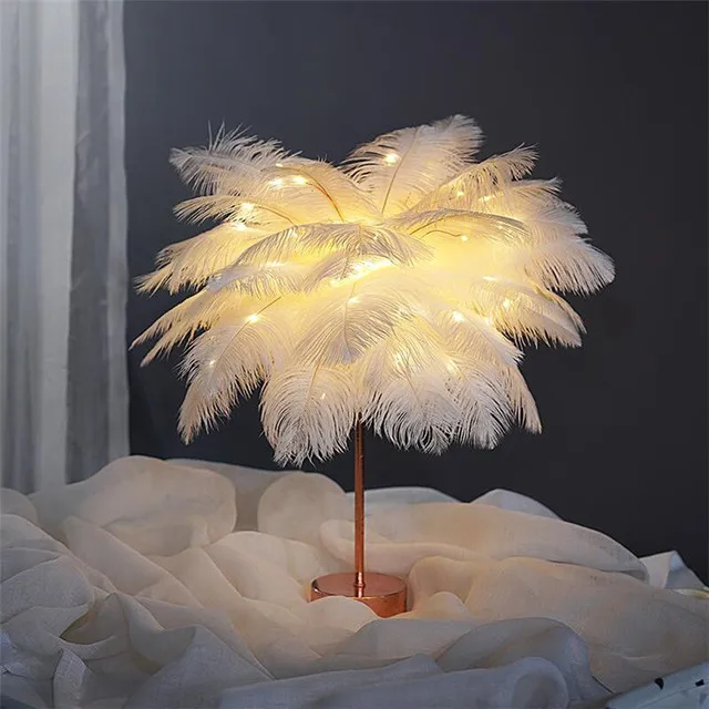 Feather Lamp Nordic Desk Lamp European-Style Bedroom Bedside Feather Table Lamp Night Light Table Lamp Decoration Modern – image 3