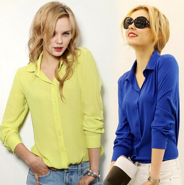 Long Sleeve Chiffon shirt with pointed collar