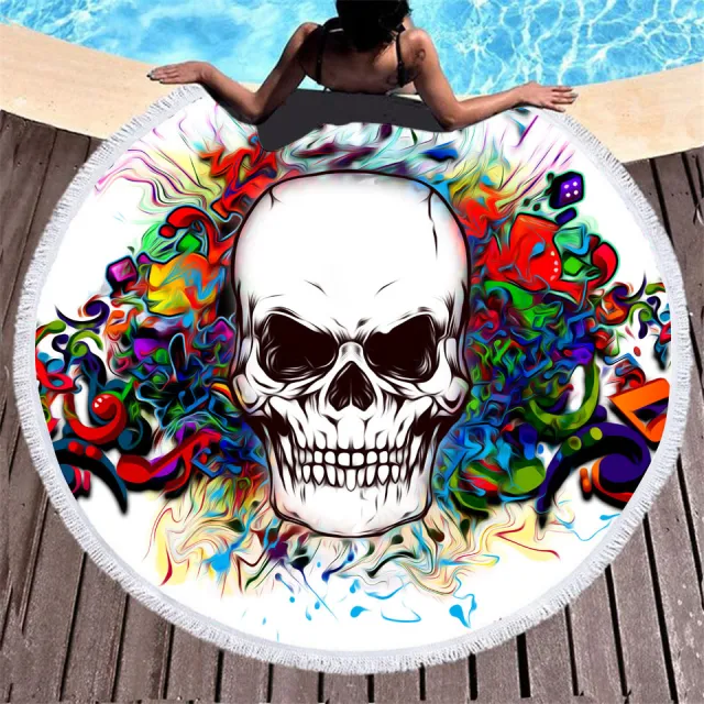 Skull print with tassel round beach towel 1Style - Shop at LoveMi