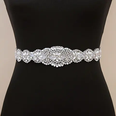 Bridal Wedding Belt with Rhinestone Decoration