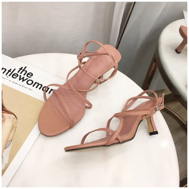 Cutout Roman Stiletto Heels Pink - Shop at LoveMi