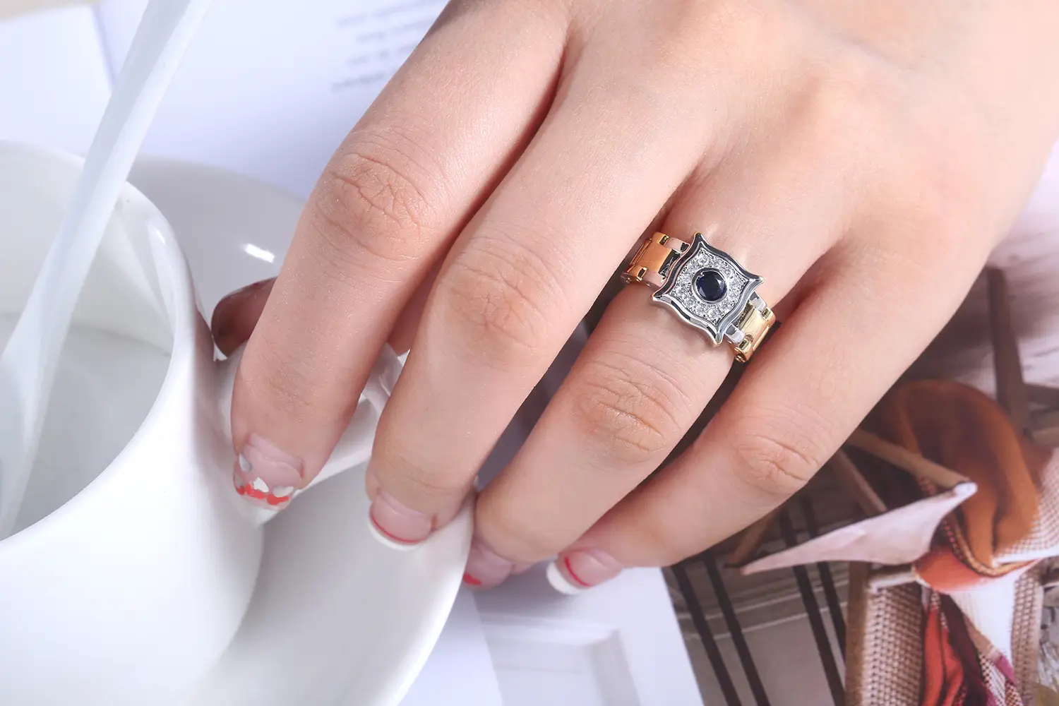 Separated round diamond men's ring