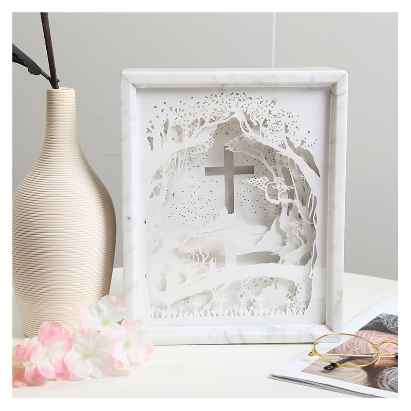 Three dimensional paper carving night lamp