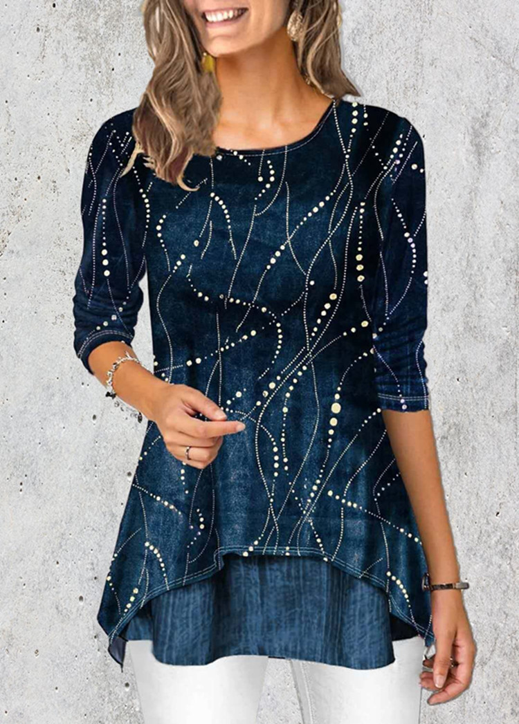 Fashion round neck printed sleeve T-shirt