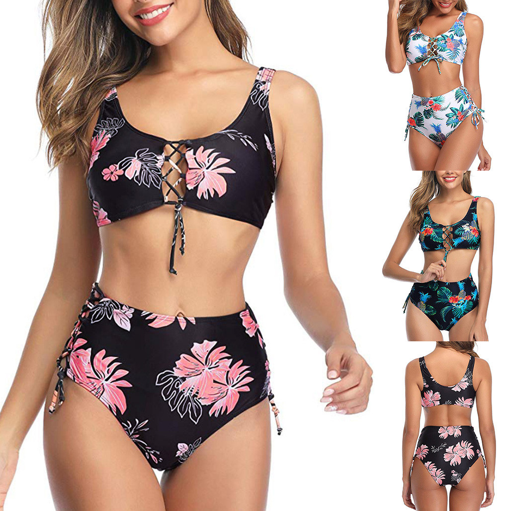 Split high waist swimsuit
