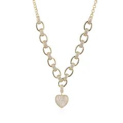 Creative full diamond love lock necklace - Gold - View 1