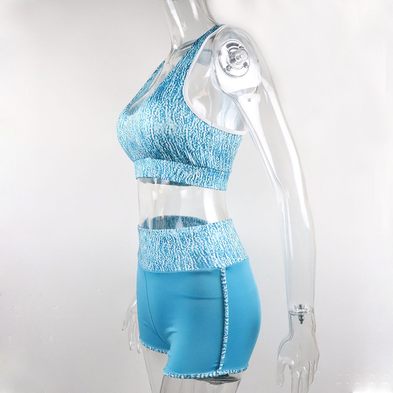 Printed vest color-block shorts yoga wear