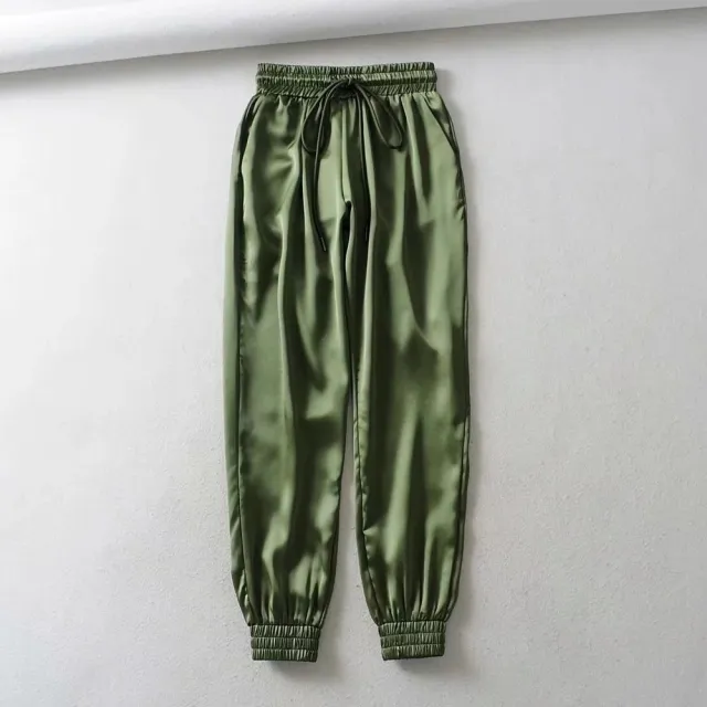 Elastic waist drawstring slacks Green - Shop at LoveMi