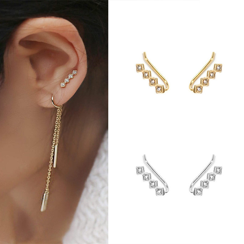 Sterling Silver Single Row Diamond Stud Earrings