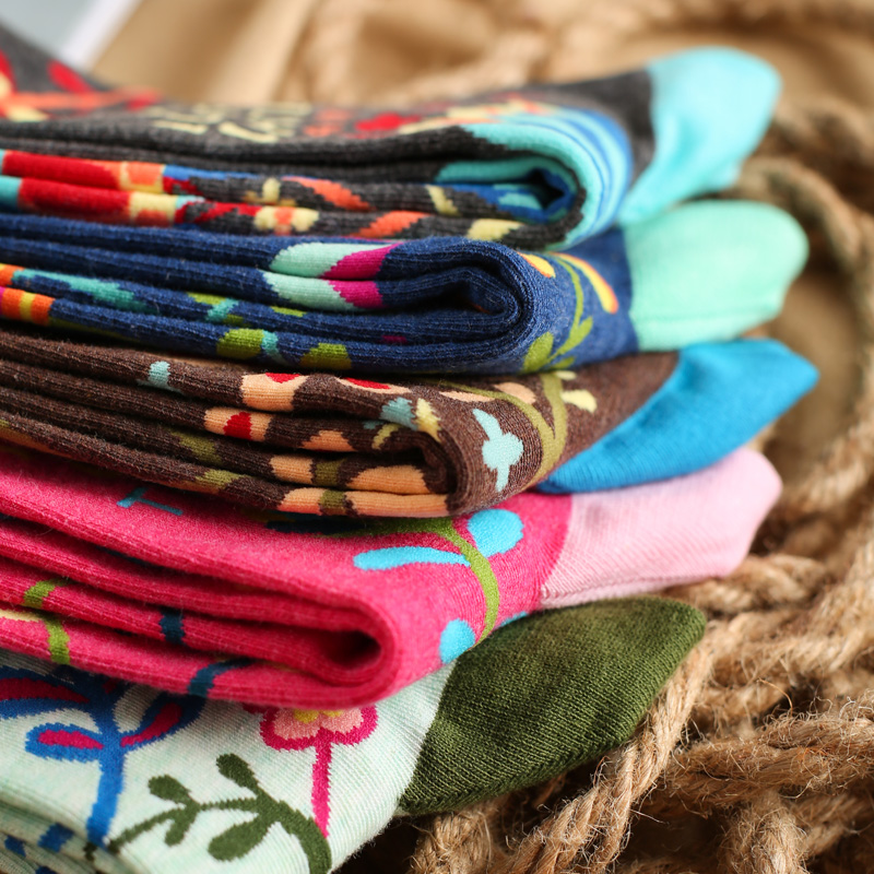 Female vine flower cotton long socks