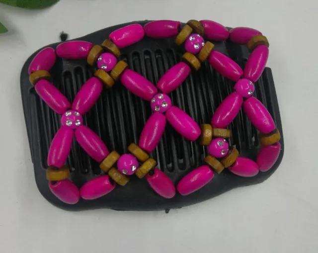 Vintage Elastic Hairpin Stretch Hair Comb Hot Sales Beaded Hair Magic Comb Clip Beads Pin Ladies Hair Accessories Rose Red - Shop at LoveMi