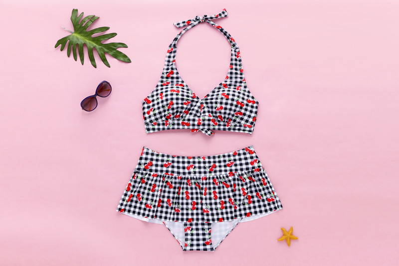 Plaid printed split bikini
