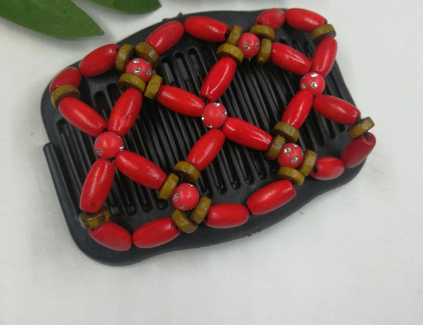Vintage Elastic Hairpin Stretch Hair Comb Hot Sales Beaded Hair Magic Comb Clip Beads Pin Ladies Hair Accessories Red - Shop at LoveMi