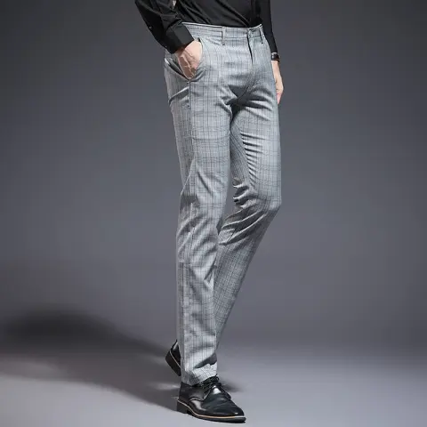 Casual Pants Plaid Slim Men's