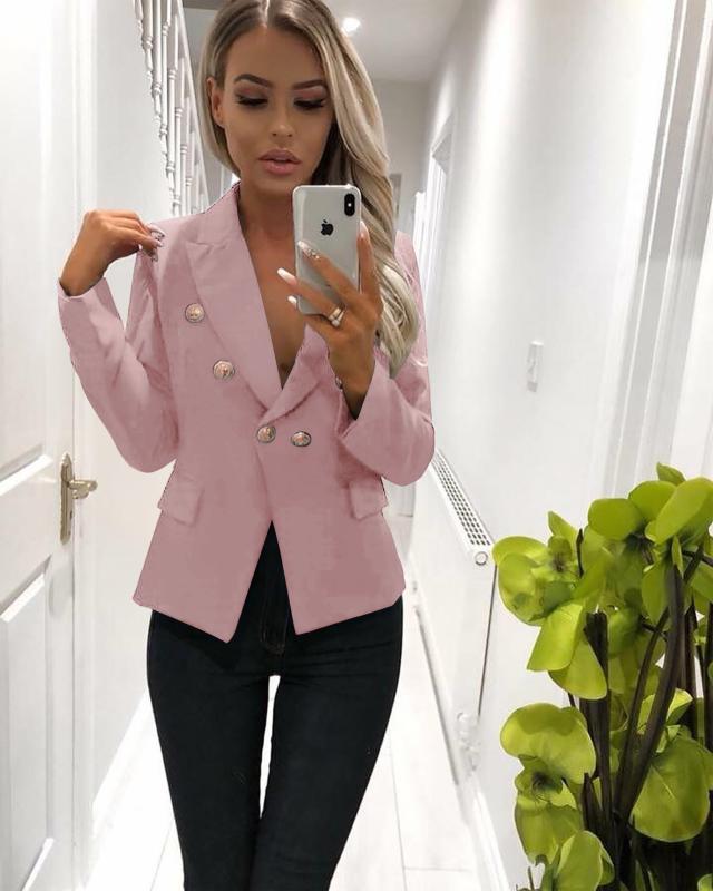 Double-breasted solid color slim suit