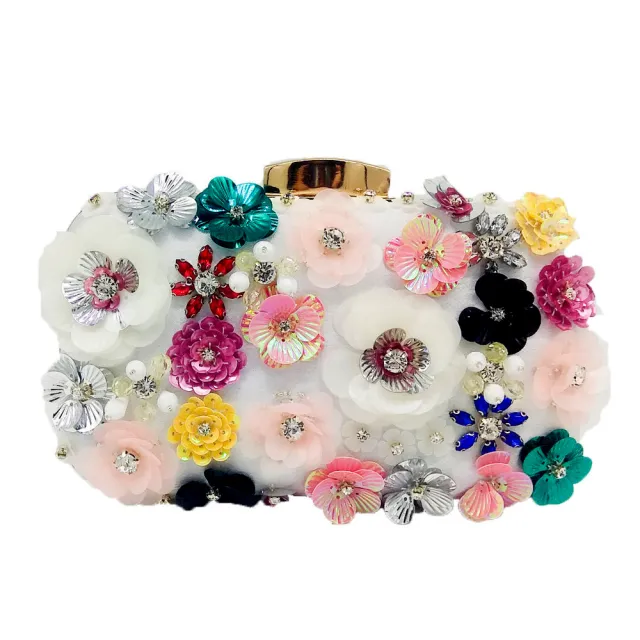 Flower Beaded Banquet Bag Party Clutch White - Shop at LoveMi