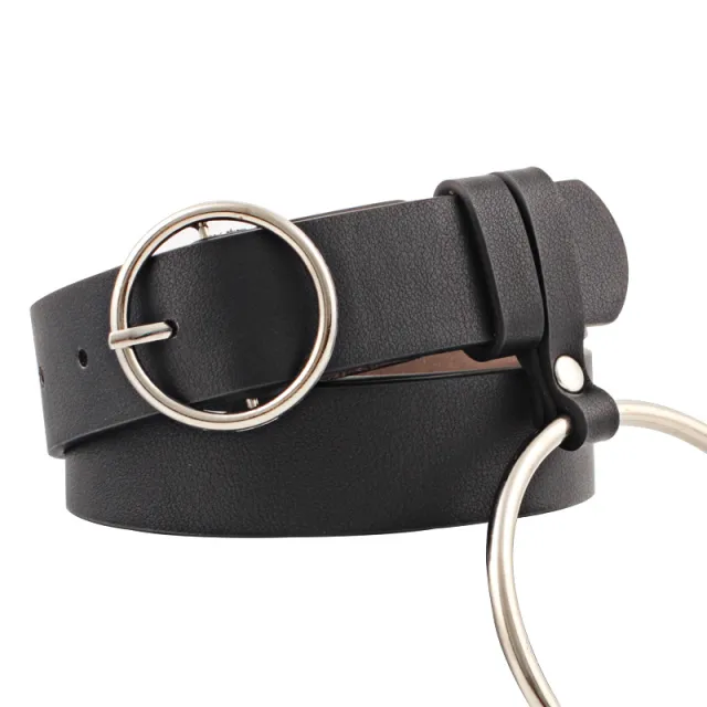 All match decorative lady belt round buckle belt Black - Shop at LoveMi