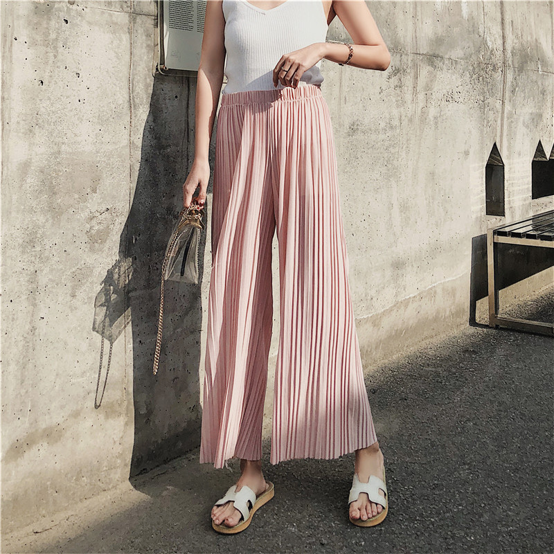 High waist pleated chiffon wide-leg pants