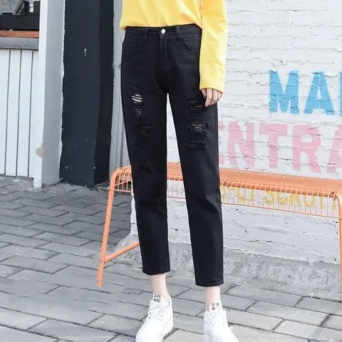 High waisted jeans with holes Black - Shop at LoveMi