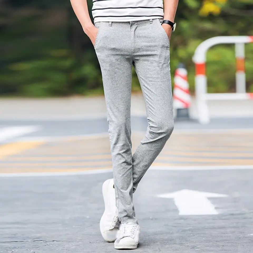 Slim straight cotton trousers