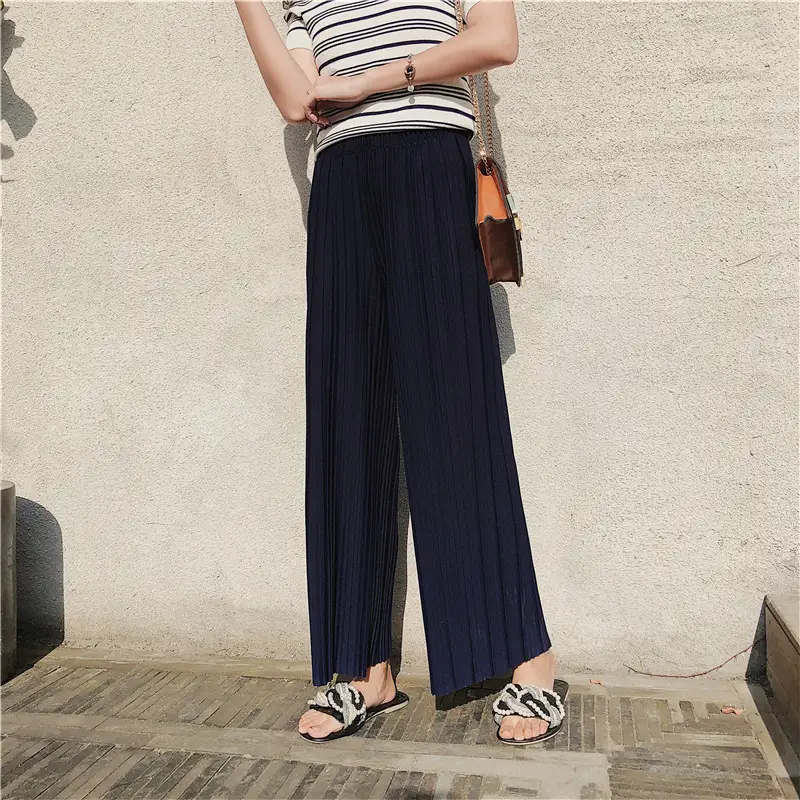 High waist pleated chiffon wide-leg pants