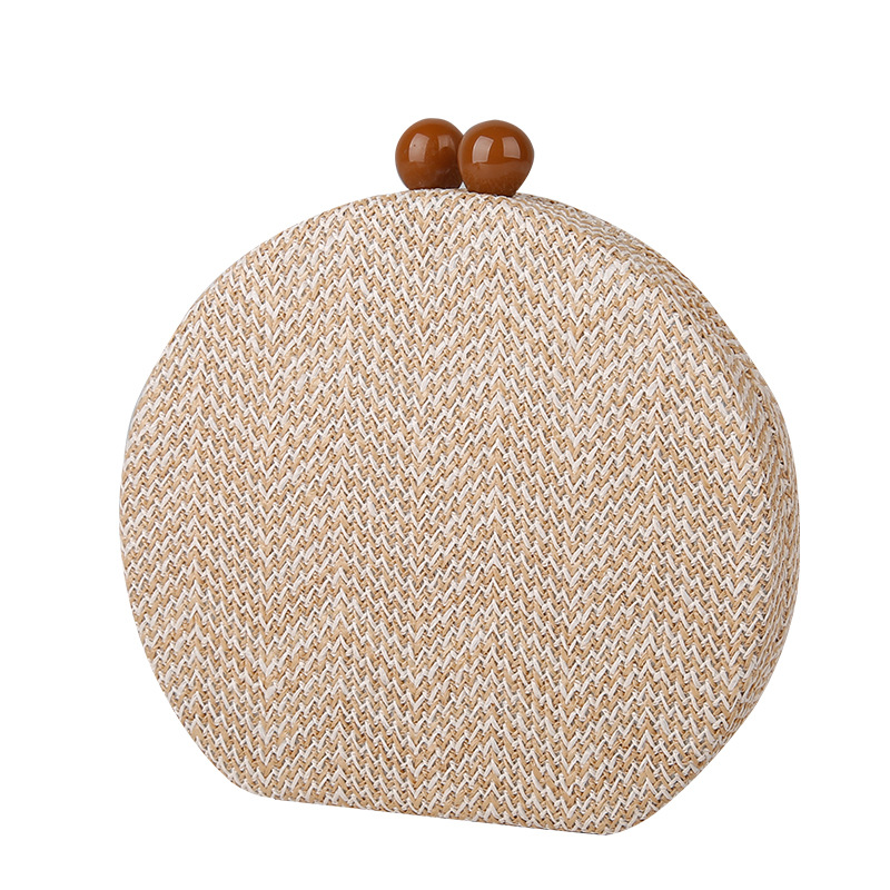Straw woven small round bag