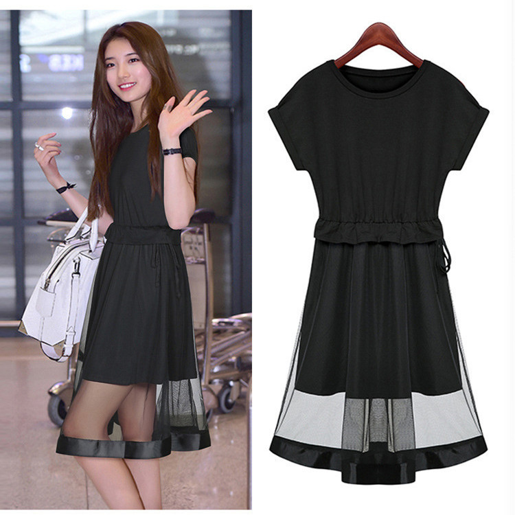 Net yarn fight receiving waist dress