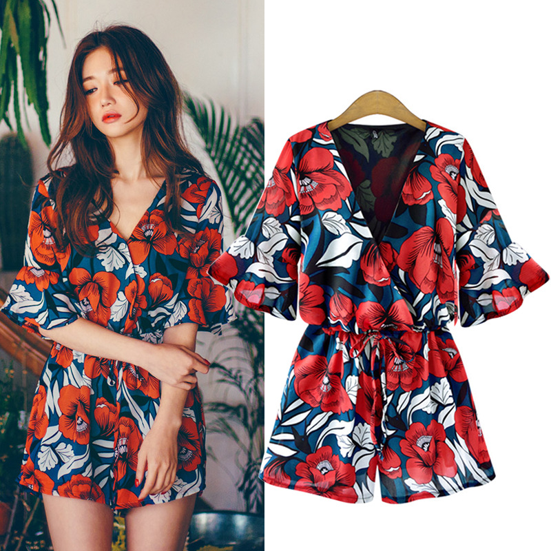 Chiffon printed jumpsuit shorts