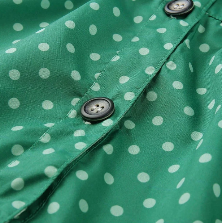 Buttoned ruched polka dot dress