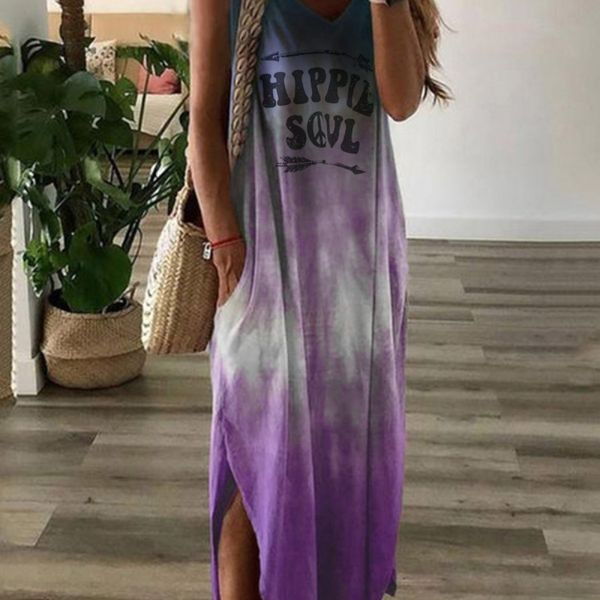 Women's letter gradient print sleeveless dress