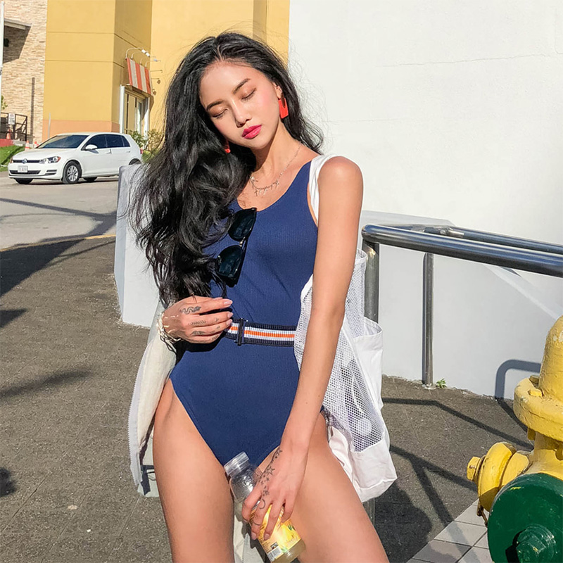 Slimming covered belly one-piece swimsuit
