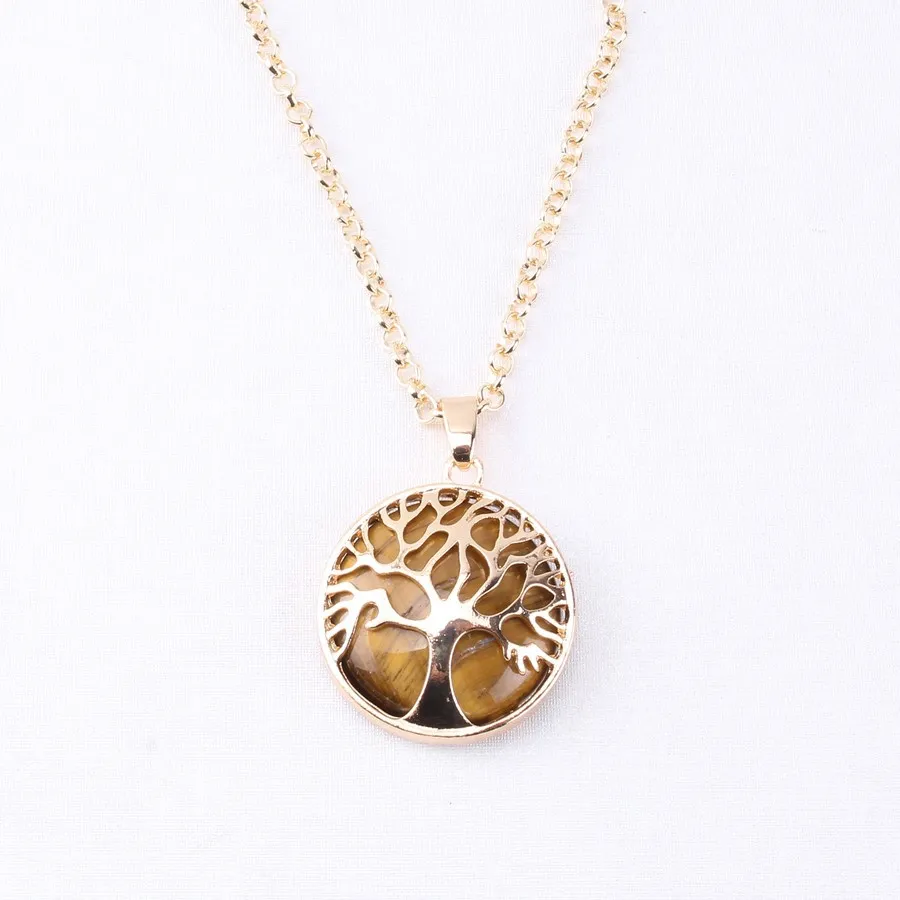 Tree of life with natural stone necklace - Coffee