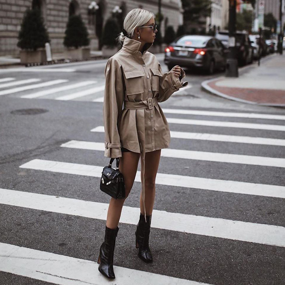 Lapel textured waist street jacket