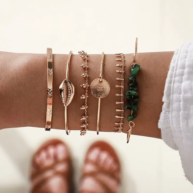6 sets of alloy disc shell gravel bracelet