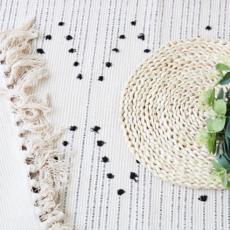 Fringed cotton thread mat