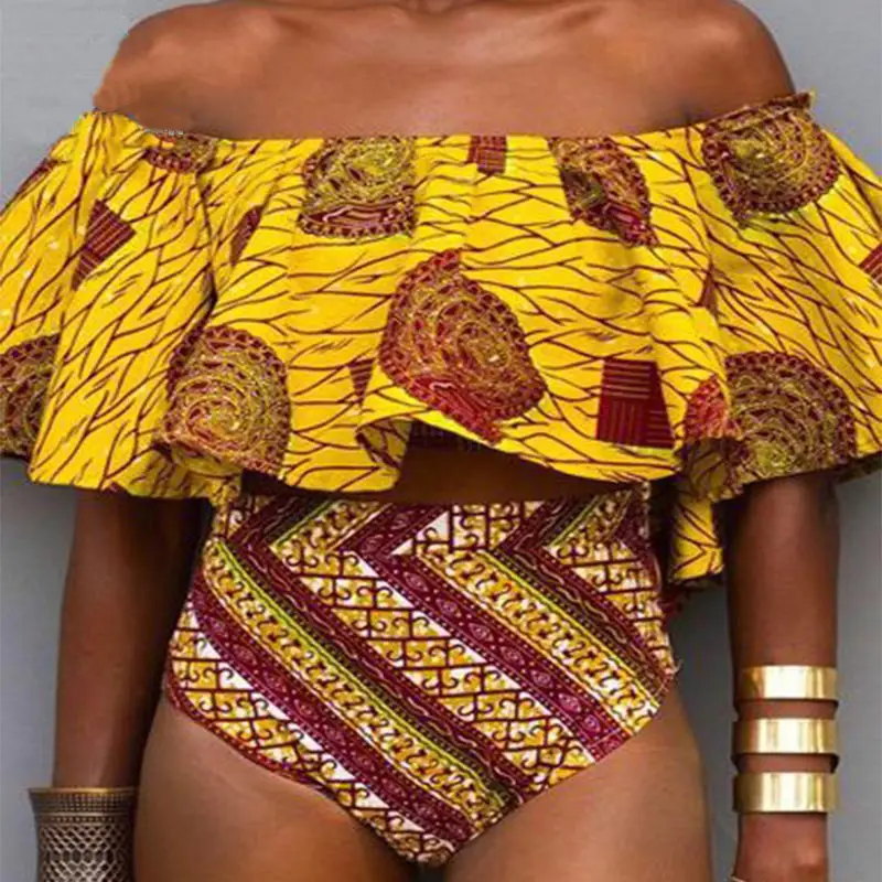 Ruffled printed bikini