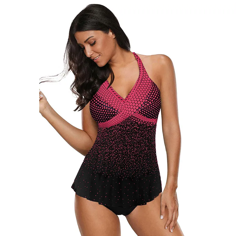 Summer split swimsuit polka dot gradient swimsuit - Red