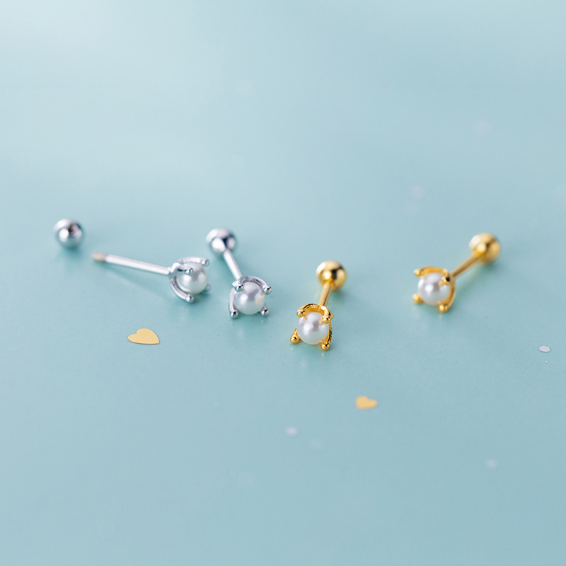 Four Prong Synthetic Pearl Stud Earrings