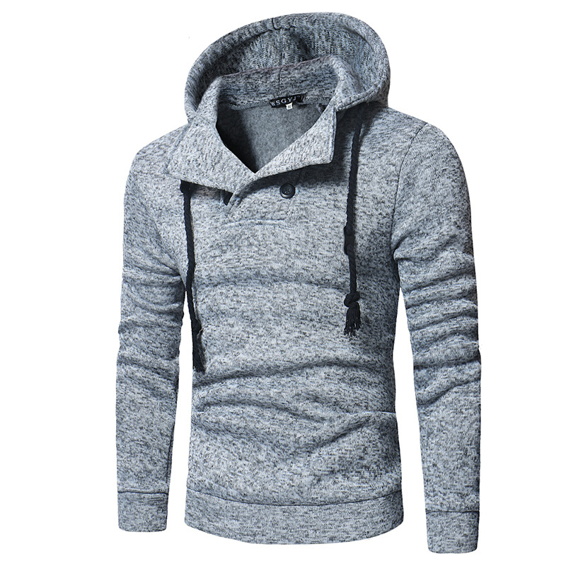 Solid color hooded knitted slim men's sweater