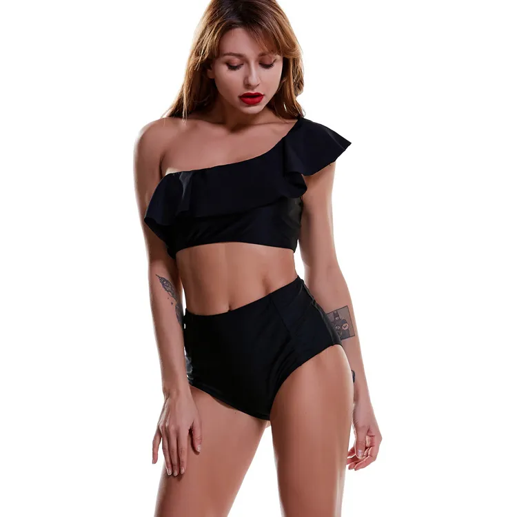 One shoulder split swimsuit - Black