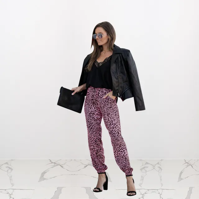 Leopard print pants with elastic waistband Purple - Shop at LoveMi