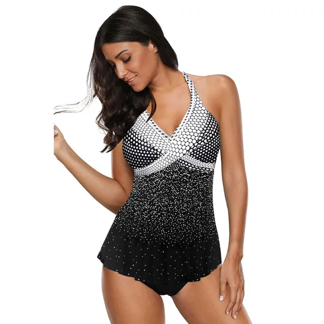 Summer split swimsuit polka dot gradient swimsuit Black - Shop at LoveMi