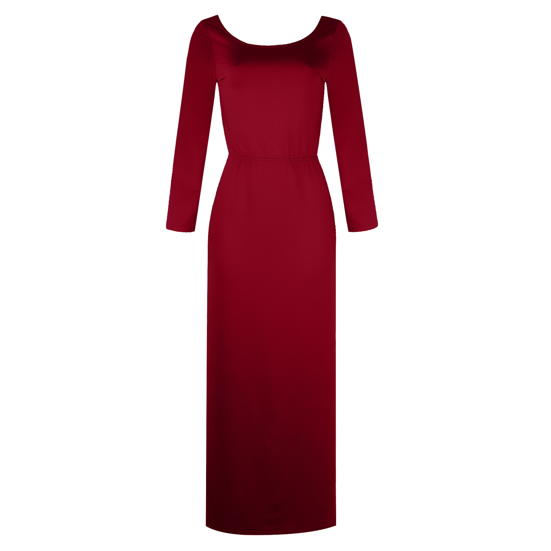 Solid color split long-sleeved maxi dress