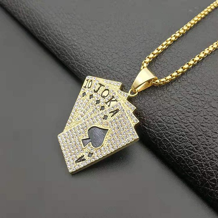 Diamond straight flush playing card pendant