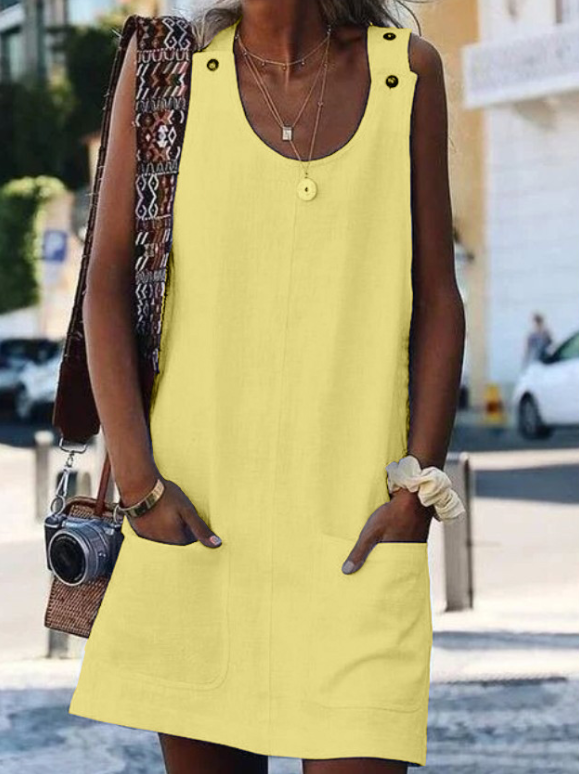New Women's Pocket Button Strap Dress