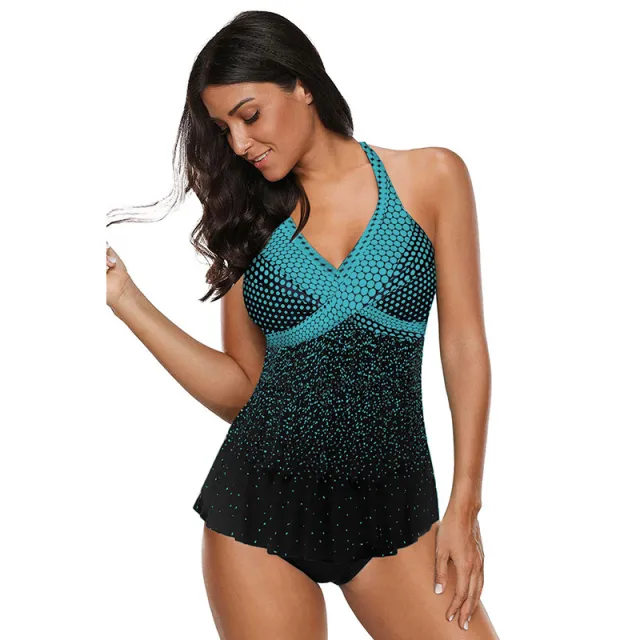 Summer split swimsuit polka dot gradient swimsuit Green - Shop at LoveMi