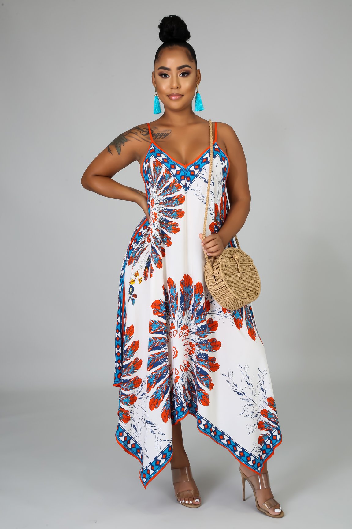 Striped loose dress with strapless back